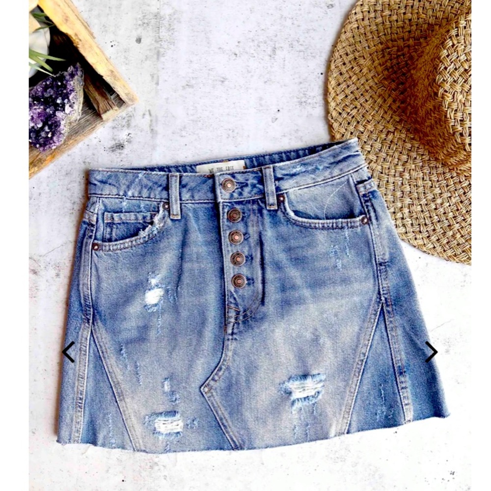 Free People - Distressed Raw Hem Denim A-LineSkirt